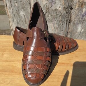 Stacy Adams Brown Woven Leather Slip-On Loafers with Side Buckle